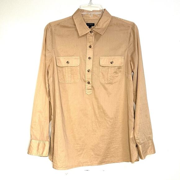 Talbots Popover Long Sleeve Blouse Tan Womens Small Neutral Minimalist Office - Picture 1 of 8